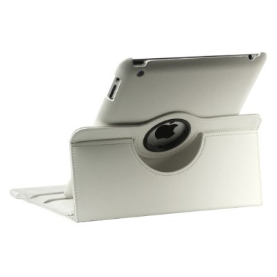 Apple iPad 2, 3, 4 atverčiamas, sukiojamas 360 laipsnių, baltas odinis dėklas - stovas / Priedai.lt
