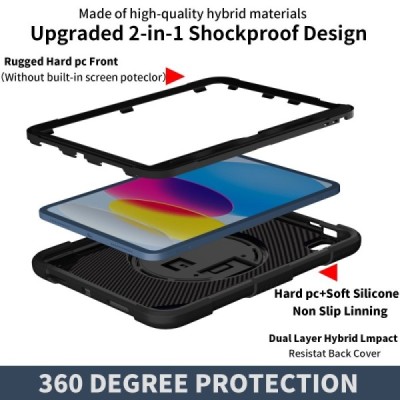 Apple iPad 11 2025, iPad 10.9 2022 tugevdatud kaitsega (360°) must ümbris - tagakülg | Priedai.lt