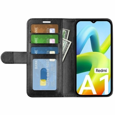 Xiaomi Redmi A2 (Redmi A1) atverčiamas juodas odinis dėklas - piniginė | Priedai.lt
