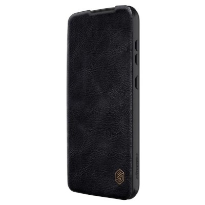 Prabangus „Nillkin“ Qin Pro serijos juodas odinis atverčiamas Samsung Galaxy S23 FE (Fan Edition) dėklas | Priedai.lt