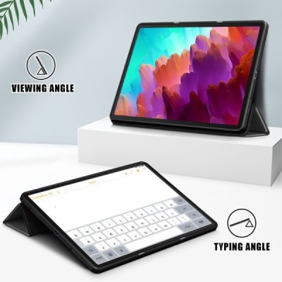 Lenovo Tab P12 12.7" solidus atverčiamas juodas odinis dėklas - knygutė (sulankstomas) | Priedai.lt