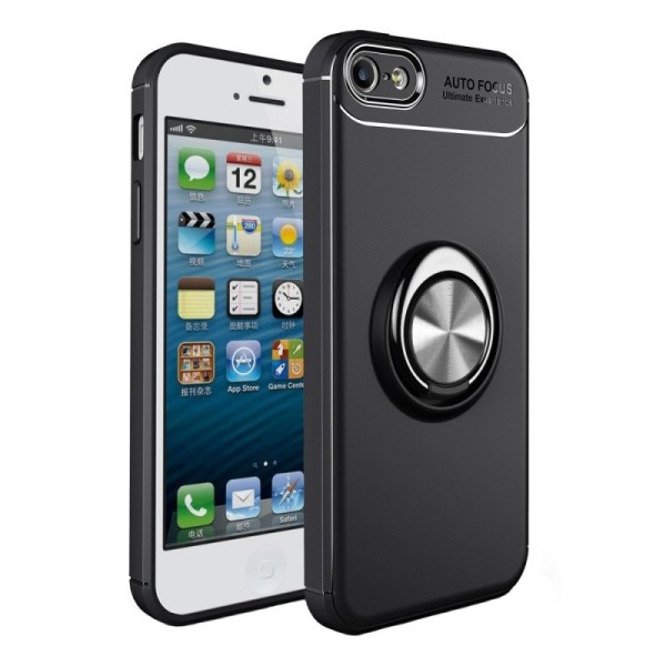 „FOCUS“ Kickstand Kõva silikoon (TPU) kaaned - must (iPhone 5 / 5S / SE 2016)