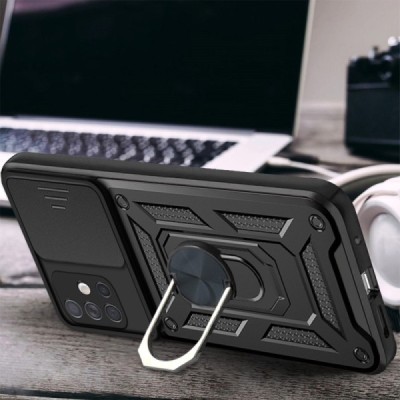 Sustiprintos apsaugos „Kickstand“ Samsung Galaxy A51 (A515) juodas kieto silikono (TPU) ir plastiko dėklas | Priedai.lt