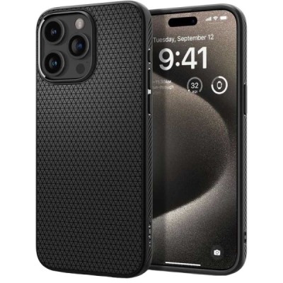„Spigen“ Liquid Air Apple iPhone 15 Pro juodas kieto silikono dėklas | Priedai.lt