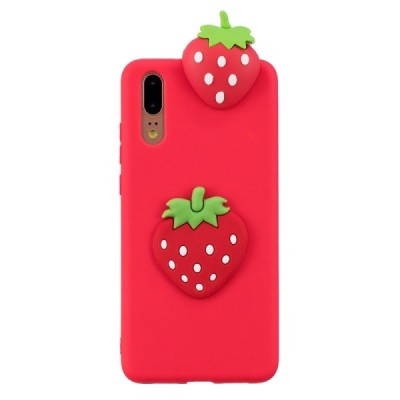 Huawei P20 „Squezy“ Strawberry kieto silikono TPU raudonas dėklas - nugarėlė | Priedai.lt