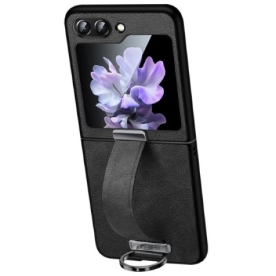 „Sulada“ Leather Kickstand Samsung Galaxy Flip7 FE / Flip6 must nahast ümbris - taga | Priedai.lt