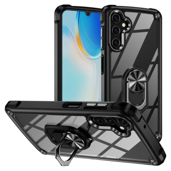 „Fashion“ Kickstand Kõva silikoon (TPU) kaaned - läbipaistev / must (Galaxy A55)