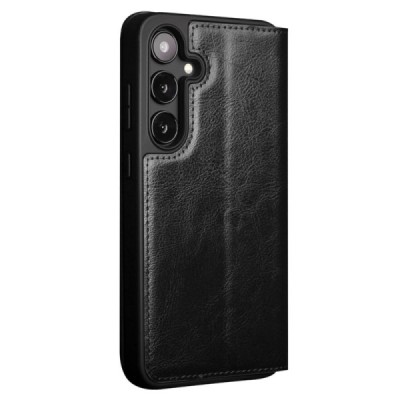 Samsung Galaxy S24 (SM-S921) „QIALINO“ klapitav must nahast ümbris | Priedai.lt