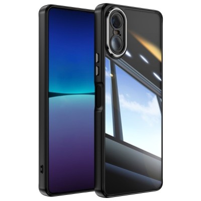 Sony Xperia 10 VI läbipaistev musta äärisega kõva silikoonist TPU akrüülümbris - tagakülg | Priedai.lt