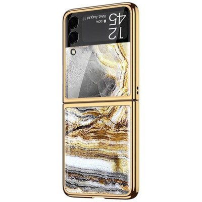 Samsung Galaxy Z Flip3 (F711) GKK Marble plastikust kuldne korpus - taga | Priedai.lt