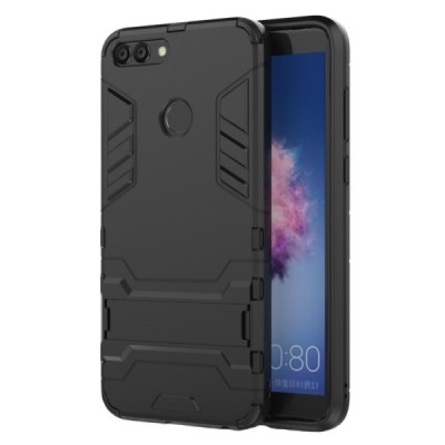 Täiustatud kaitsed „Kickstand“ Huawei P smart 2018 (Enjoy 7S) must kõva silikoon (TPU) ja plastikust korpus | Priedai.lt