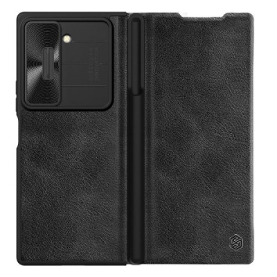 Samsung Galaxy Fold6 5G (SM-F956B) luksuslik Nillkin Qin Pro seeria mustast nahast klappkohver - brošüür | Priedai.lt