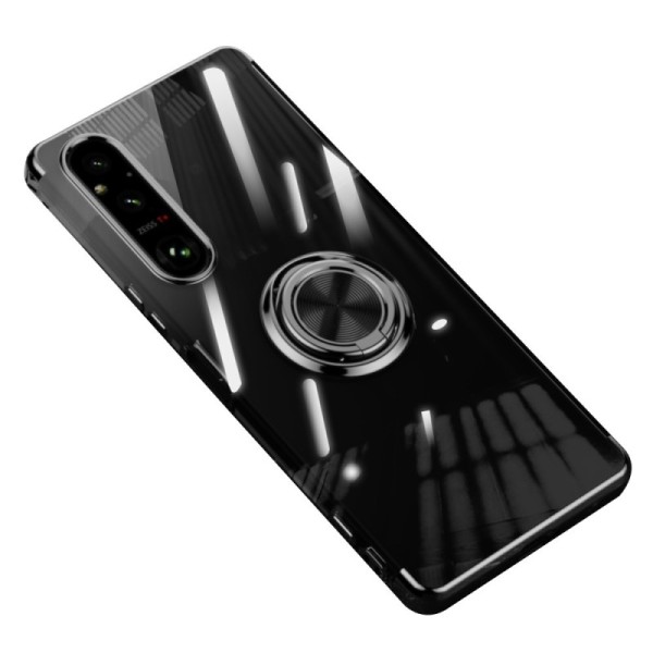 „Fashion“ Kickstand Kõva silikoon (TPU) kaaned - läbipaistev / must (Xperia 1 V)