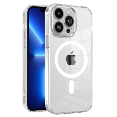 Apple iPhone 13 Pro Max „MagSafe“ kõva silikoonist TPU läbipaistev akrüülümbris – tagakülg | Priedai.lt