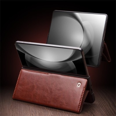 Samsung Galaxy Fold6 5G "QIALINO" klapitav pruun nahast ümbris | Priedai.lt