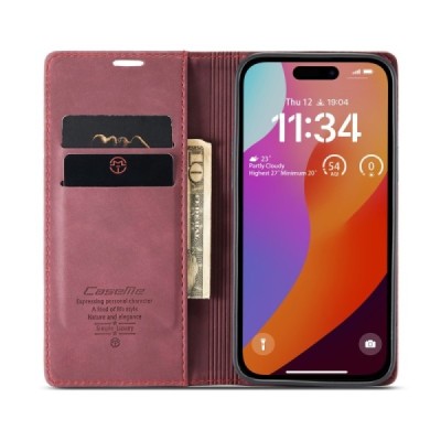 Apple iPhone 16 Pro CaseMe Retro tahke nahk kaaned - burgundia | Priedai.lt