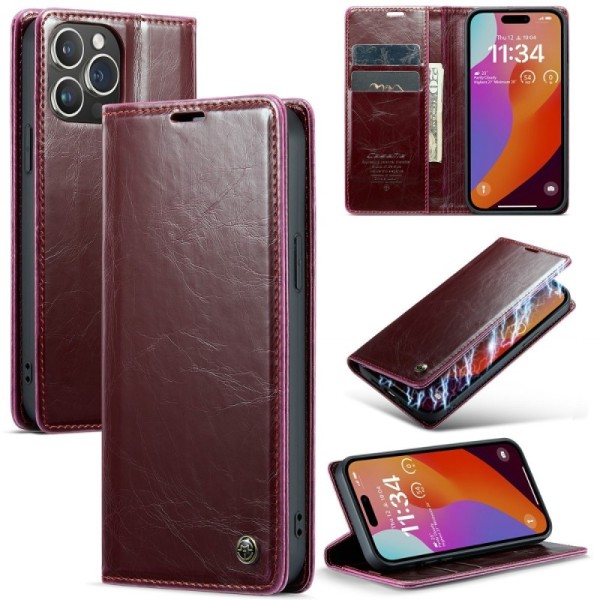 "CaseMe" Leather tahke kaaned - burgundia (iPhone 16 Pro)