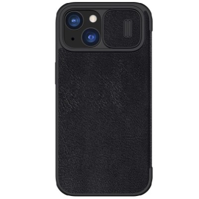 Prabangus „Nillkin“ Qin Pro serijos juodas odinis atverčiamas Apple iPhone 15 Plus dėklas | Priedai.lt