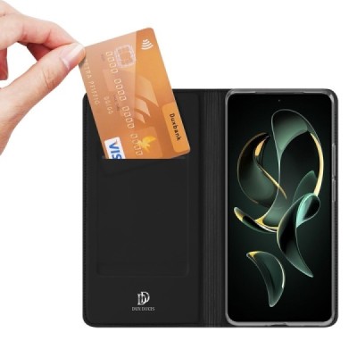 „Dux Ducis“ Skin serijos Xiaomi 13T (13T Pro) juodas odinis atverčiamas dėklas | Priedai.lt