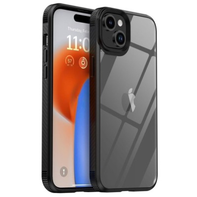 Apple iPhone 15 „IPAKY“ Fiber silikoninis skaidrus permatomas dėklas su juodu rėmeliu | Priedai.lt