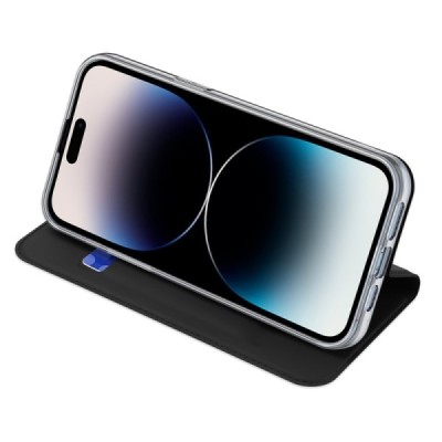 „Dux Ducis“ Skin serijos Apple iPhone 15 Pro Max juodas odinis atverčiamas dėklas | Priedai.lt