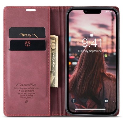 Apple iPhone 15 Pro Max CaseMe Retro solidus atverčiamas bordo odinis dėklas - knygutė | Priedai.lt