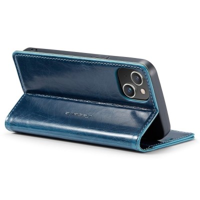 Apple iPhone 15 Plus „CaseMe“ Leather solidus atverčiamas mėlynas odinis dėklas - knygutė | Priedai.lt