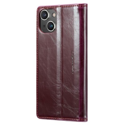 Apple iPhone 15 Plus „CaseMe“ Leather solidus atverčiamas bordo odinis dėklas - knygutė | Priedai.lt