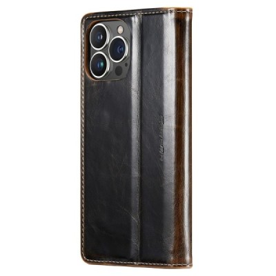 Apple iPhone 15 Pro Max „CaseMe“ Leather solidus atverčiamas rudas odinis dėklas - knygutė | Priedai.lt
