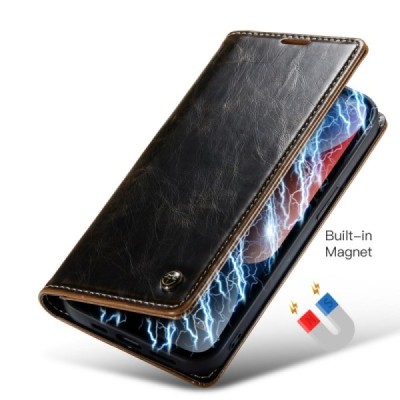 Apple iPhone 15 Pro Max „CaseMe“ Leather solidus atverčiamas rudas odinis dėklas - knygutė | Priedai.lt