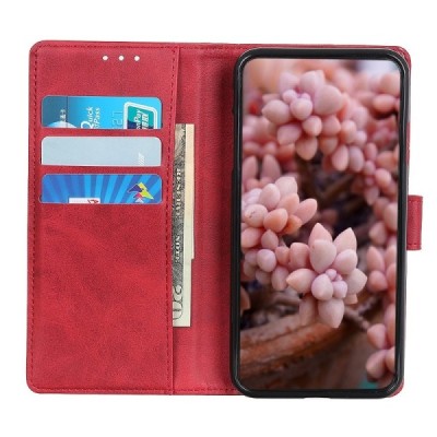 Xiaomi Redmi Note 8T atverčiamas raudonas odinis retro dėklas - piniginė | Priedai.lt