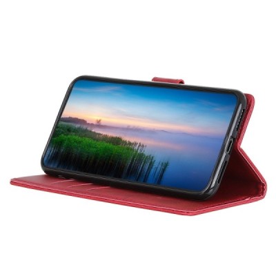 Xiaomi Redmi Note 8T atverčiamas raudonas odinis retro dėklas - piniginė | Priedai.lt