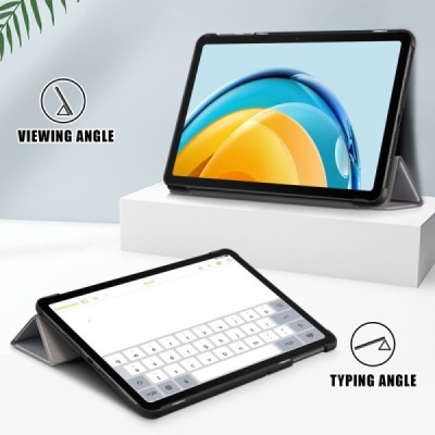 Huawei MatePad SE 10.4'' atverčiamas pilkas odinis dėklas - knygutė (sulankstomas) | Priedai.lt