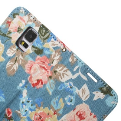 Atverčiamas Samsung Galaxy S5 (S5 Neo) rožių spalvotas dėklas (piniginė) - mėlynas / Priedai.lt