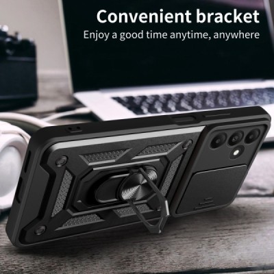 Sustiprintos apsaugos „Kickstand“ Samsung Galaxy A15 5G (SM-A156B, SM-A155F) juodas kieto silikono (TPU) ir plastiko dėklas | Pr