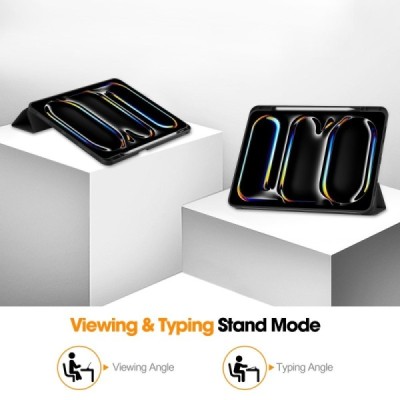 Apple iPad Pro 13 (2025) / 13 (2024) atverčiamas juodas odinis dėklas - knygutė su vieta liestukui | Priedai.lt