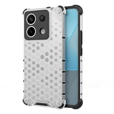 Honeycomb sustiprintos apsaugos Xiaomi Redmi Note 13 Pro 5G (Poco X6 5G) skaidrus kieto silikono (TPU) ir plastiko dėklas | Prie