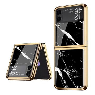 Samsung Galaxy Z Flip3 (F711) GKK Marble plastikust must kuldne korpus - taga | Priedai.lt