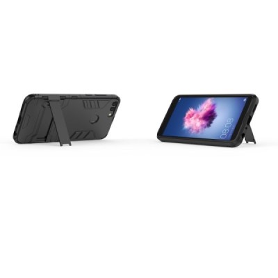 Täiustatud kaitsed „Kickstand“ Huawei P smart 2018 (Enjoy 7S) must kõva silikoon (TPU) ja plastikust korpus | Priedai.lt