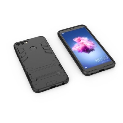 Täiustatud kaitsed „Kickstand“ Huawei P smart 2018 (Enjoy 7S) must kõva silikoon (TPU) ja plastikust korpus | Priedai.lt