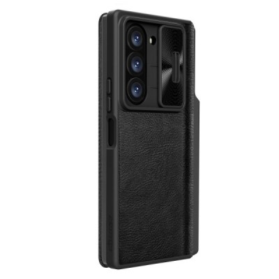Samsung Galaxy Fold6 5G (SM-F956B) luksuslik Nillkin Qin Pro seeria mustast nahast klappkohver - brošüür | Priedai.lt
