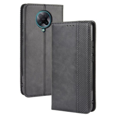 Xiaomi Poco F2 Pro Vintage must nahast klappkohver - magnetiga raamat | Priedai.lt