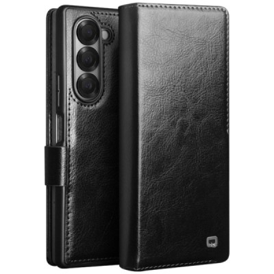 Samsung Galaxy Fold6 5G "QIALINO" klapitav must nahast ümbris | Priedai.lt