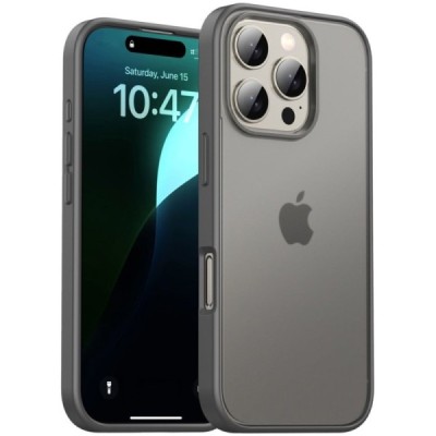 Apple iPhone 16 Pro "IPAKY" Matt läbipaistev silikoonist ümbris hall raamiga | Priedai.lt