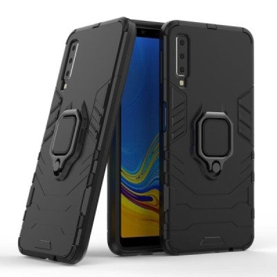 Täiustatud kaitsed "Kickstand" Samsung Galaxy A7 (2018) must kõva silikoon (TPU) ja plastikust ümbris | Priedai.lt