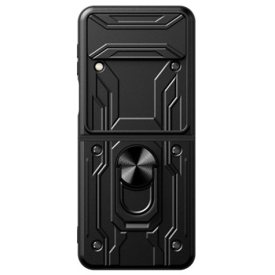 Sustiprintos apsaugos „Kickstand“ Samsung Galaxy Z Flip4 (F721) juodas kieto silikono (TPU) ir plastiko dėklas | Priedai.lt