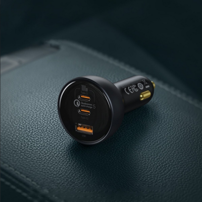 „Baseus“ Multi-Port Fast Charge automobilinis įkroviklis (160W) - juodas + Type-C laidas | Priedai.LT
