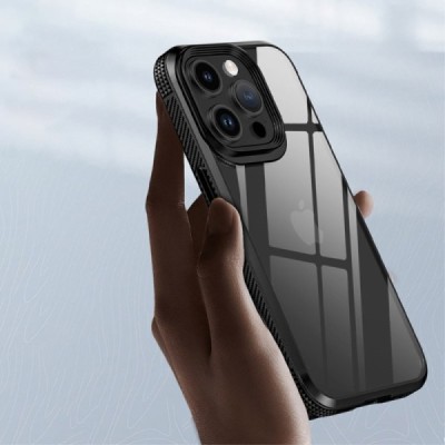 Apple iPhone 15 Pro „IPAKY“ Fiber silikoninis skaidrus permatomas dėklas su juodu rėmeliu | Priedai.lt
