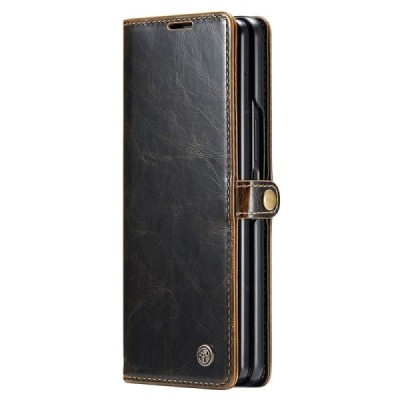 Samsung Galaxy Fold5 5G (SM-F946B) „CaseMe“ Leather solidus atverčiamas rudas odinis dėklas - knygutė | Priedai.lt