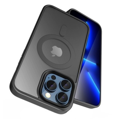 Apple iPhone 15 Pro „Mocolo“ Rubberized MagSafe silikoninis skaidrus permatomas dėklas su mėlynu rėmeliu | Priedai.lt